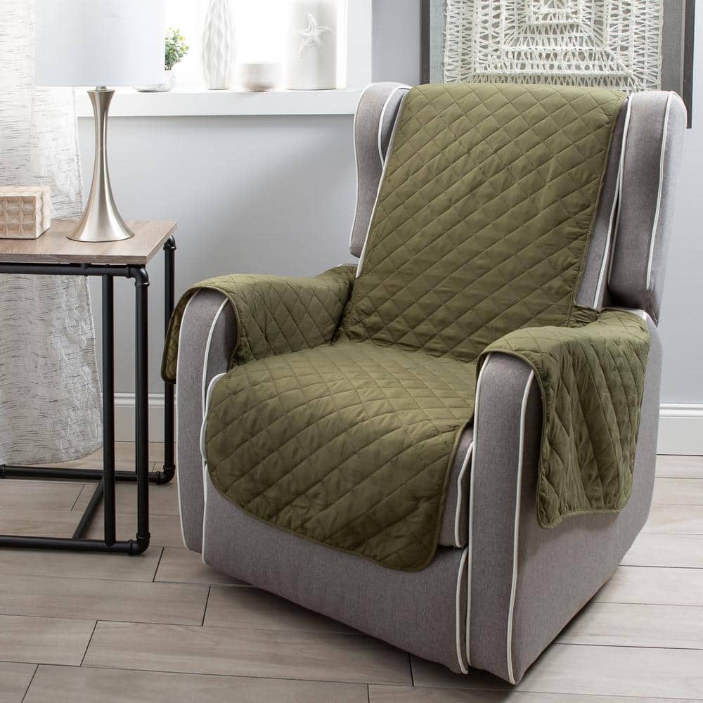 Sage Green Quilted Reversible Polyester Recliner Chair Cover