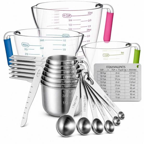 20-Piece Measuring Cups and Spoons Set with Plastic Measuring Cup for Dry and Liquid Ingredients