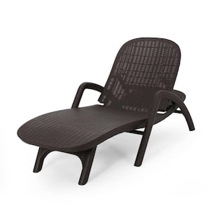 1-Piece Dark Brown Plastic Frame Wicker Look Texture Outdoor Chaise Lounge for Garden, Patio, Balcony, Backyard