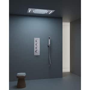 Thermostatic Valve 7-Spray 23 x 15 in. LED Dual Ceiling Mount Fixed and Handheld Shower Head in Brushed Nickel