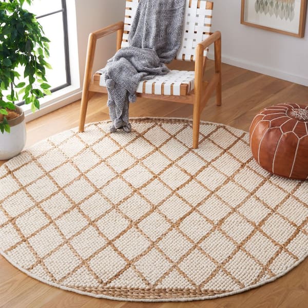 Natura 6 ft. x 6 ft. Ivory/Natural Diamond Border Round Area Rug