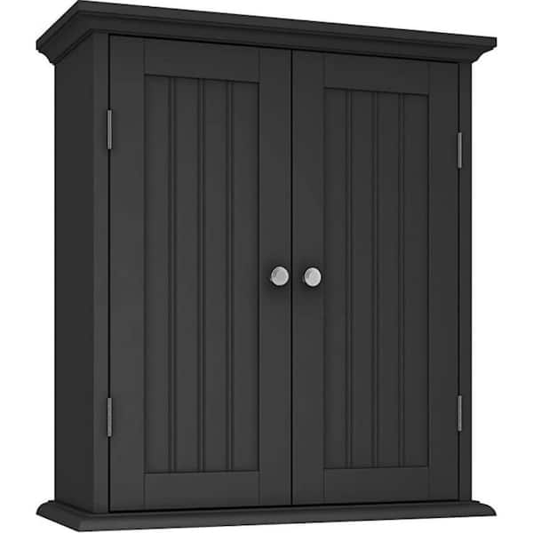 Aoibox 21.1 in. W x 8.8 in. D x 24 in. H Black Bathroom Wall-mounted Medicine Cabinet with 2 Doors and Adjustable Shelves