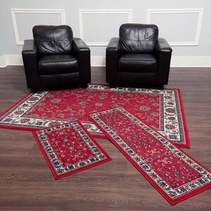 Ariana Red/Ivory 5 ft. x 7 ft. 3-Piece Rug Set