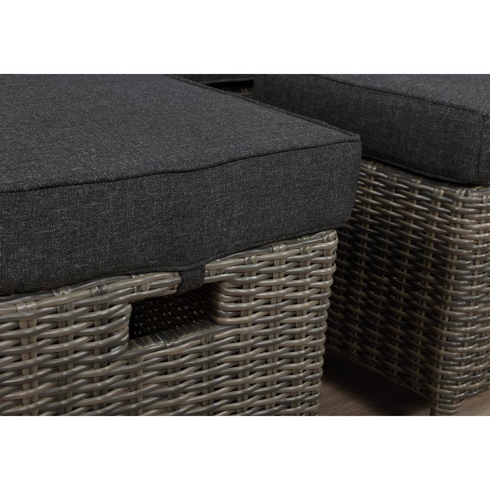 Asti Gray Wicker Outdoor Ottomans with Cushions, Set of 2
