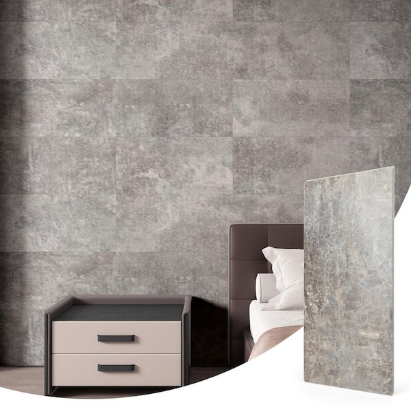 Stone Gray 4 MIL x 12 in. W x 24 in. L Interlocking Waterproof Vinyl Wall Tile UV Resistant No Grouting (20 sq. ft./Box)