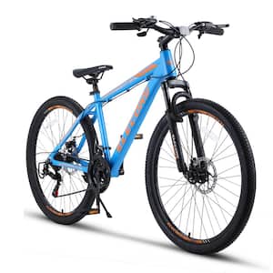 26 in. Mountain Bike, Shimano 21 Speeds with Mechanical Disc Brakes for Adults and Teenagers, Blue