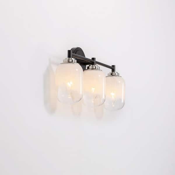 VidaLite Seren 20 in. L 3-Light Matte Black Wall Sconce–Modern Style Rotatable Wall Lamp with Handmade Glass Shades