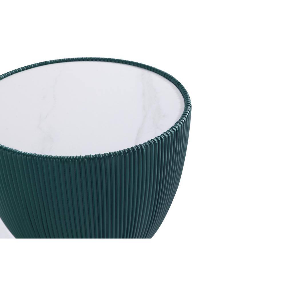 Tiny Green Ridged Accent Table with Gold Plinth Base
