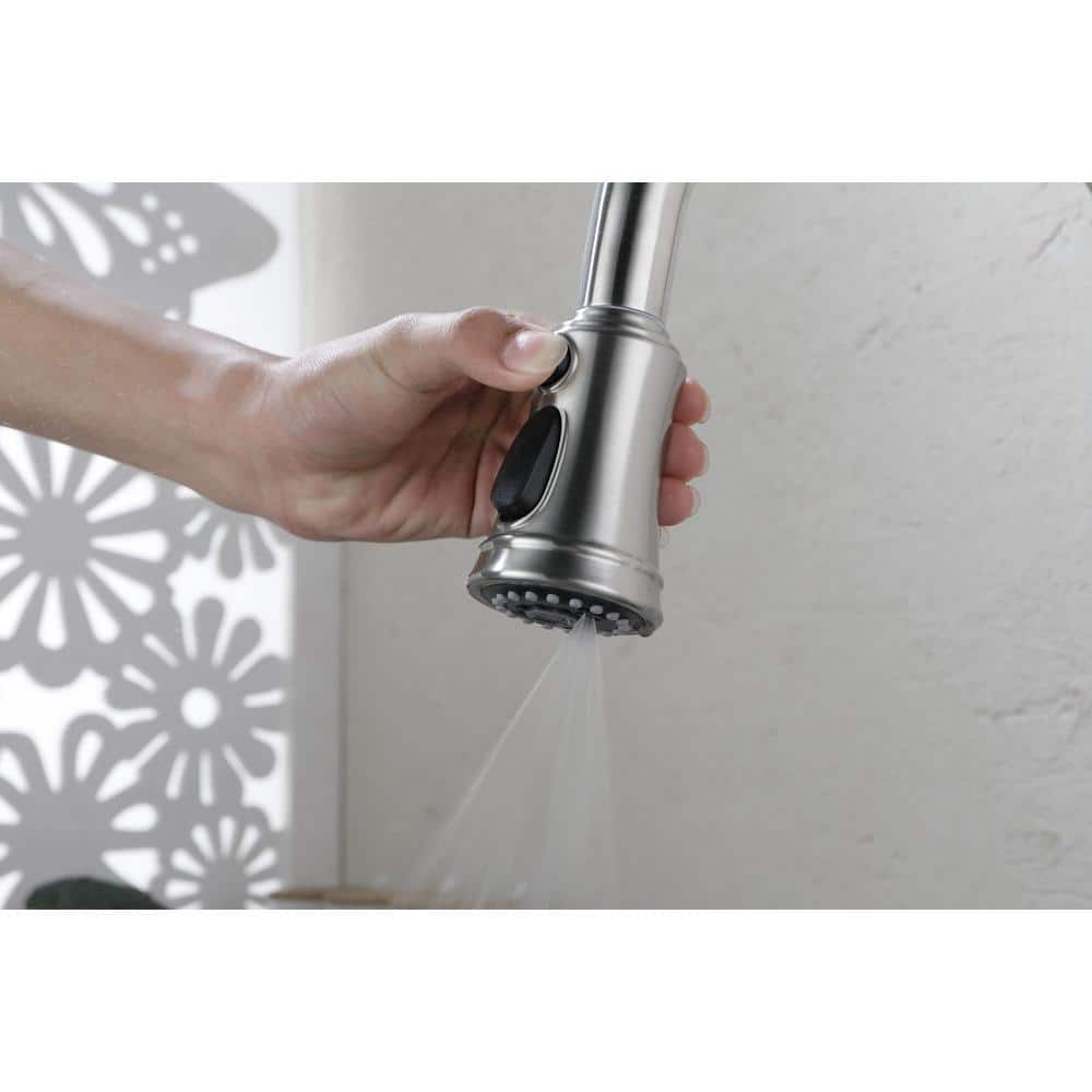 High Arc Brushed Nickel Single Handle Kitchen Faucet with Pull-out Spray