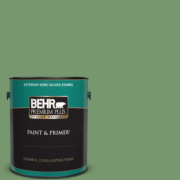 BEHR PREMIUM PLUS 1 gal. #PPU11-03 Botanical Green Semi-Gloss Enamel Exterior Paint & Primer