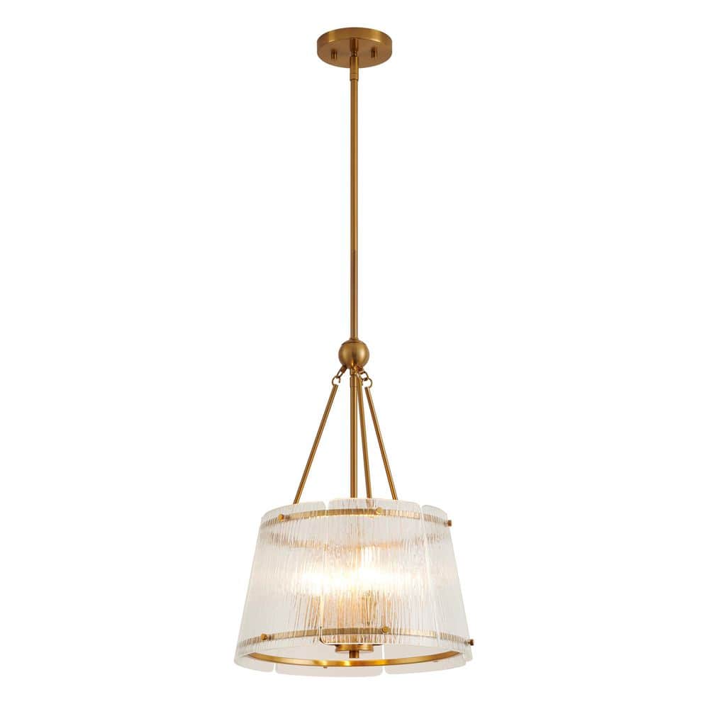 4-Light Brushed Gold Shaded Pendant Light with Clear Textured Glass Shade price history on PriceWatchPro