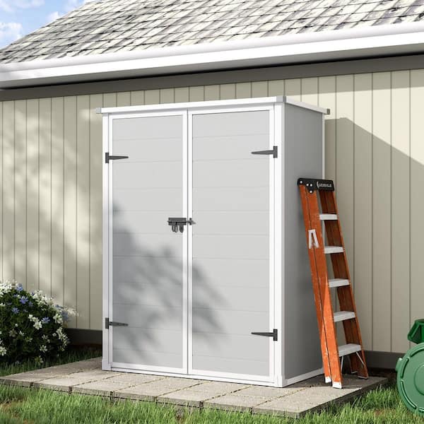 ELPOSUN 4 ft. x 1.7 ft. x 5.5 ft. Versatile Outdoor Resin Vertical Storage Cabinet Plastic Shed with Lockable Doors, Shelf