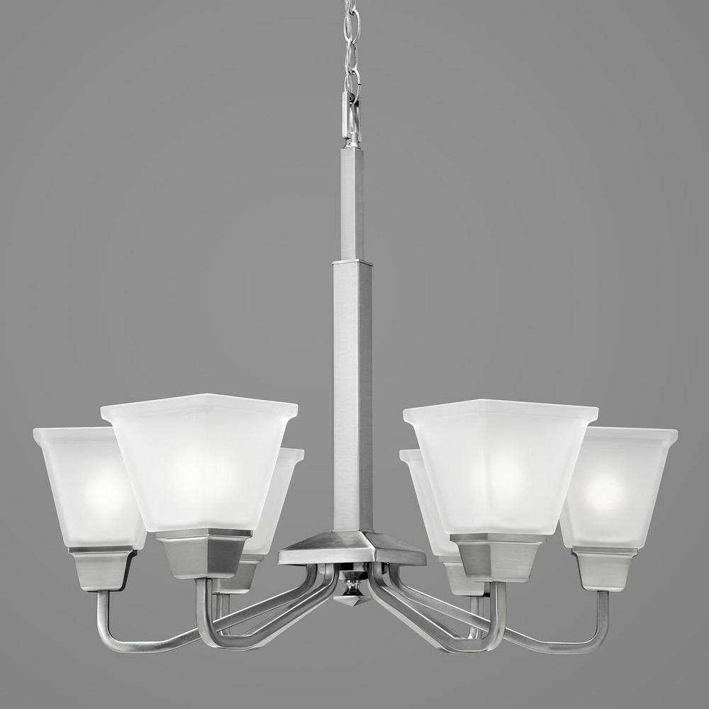 Clifton Heights Brushed Nickel 6-Light Chandelier with Etched Glass Shades