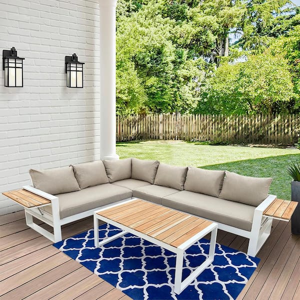 HiGreen Outdoor Denver 5-Piece Aluminum Outdoor Patio Sectional Sofa Set with Cast Ash Acrylic Cushions