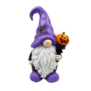 20 in. Tall Halloween Gnome Wizard with Pumpkin Wand & Purple Hat