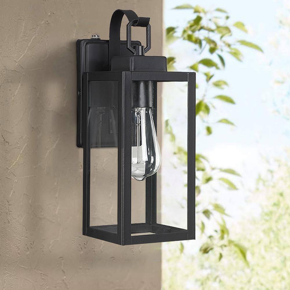 Matte Black Medium Outdoor Lantern Sconce with Clear Glass