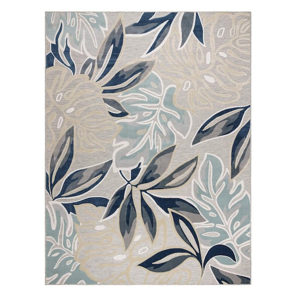 Tara Tally Blue 8 ft. x 10 ft. Floral Indoor/Outdoor Area Rug