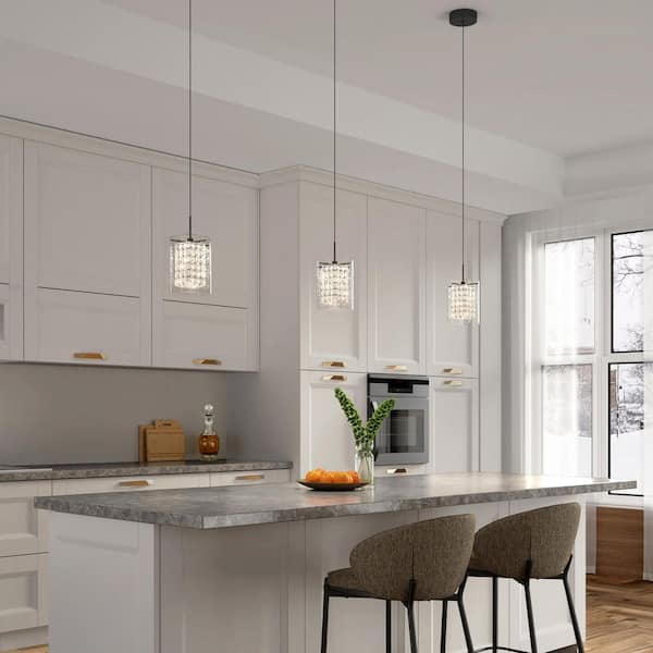 Crystal Cube 5.5-Watt 1-Light Matte Black Integrated LED Pendant Light with Clear Glass Shade