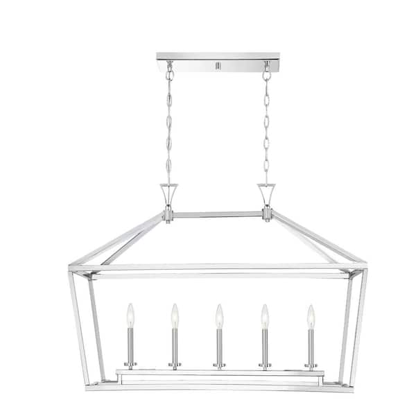 Savoy House Townsend 44 in. W x 23.5 in. H 5-Light Polished Nickel Linear Chandelier with Metal Cage Frame