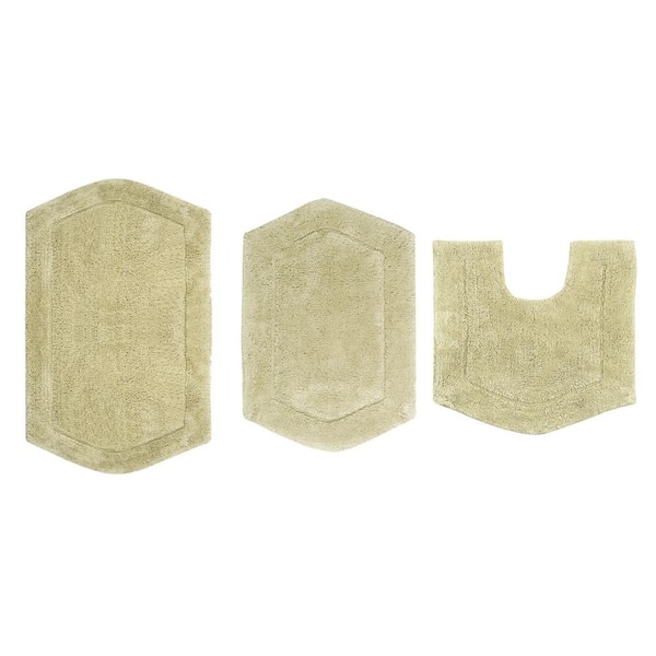 Waterford Collection 100% Cotton Tufted Bath Rug, 3-Pcs Set with Contour, Green