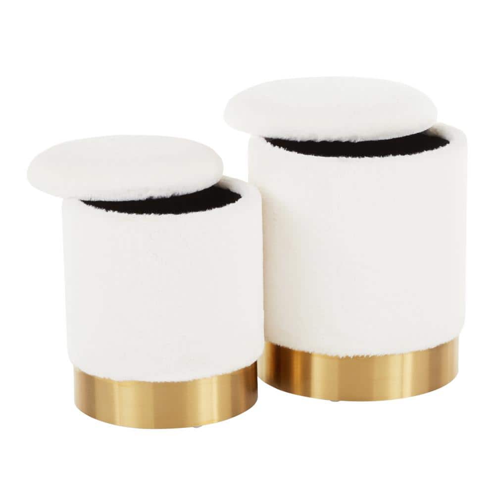 Marla White Velvet and Gold Nesting Ottomans Set of 2