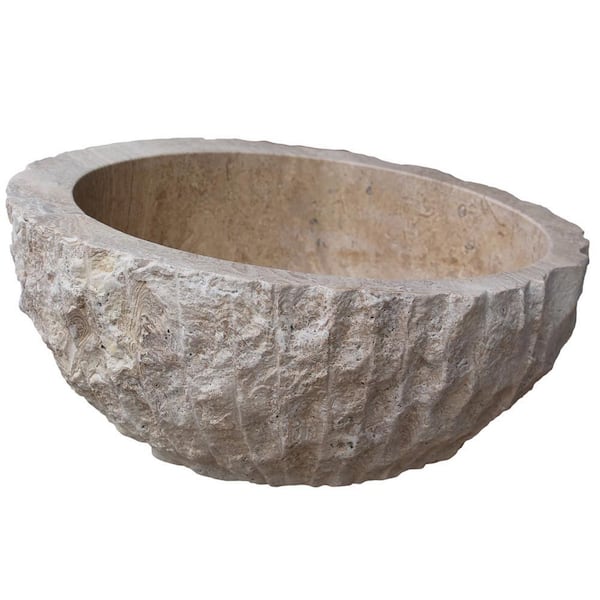 Angled Chiseled Natural Stone Vessel Sink in Almond Brown