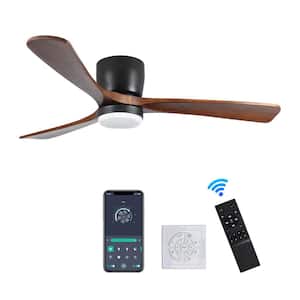 52 in. Indoor/Outdoor Black Modern Flush Mount LED Ceiling Fan with App, Wall and Remote Control Included