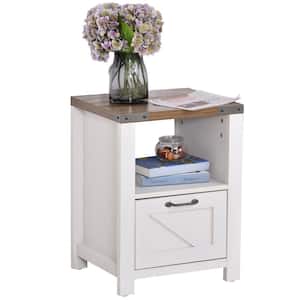 17.75 in. White Rectangular Wooden End Table with Open Shelf and Drawer