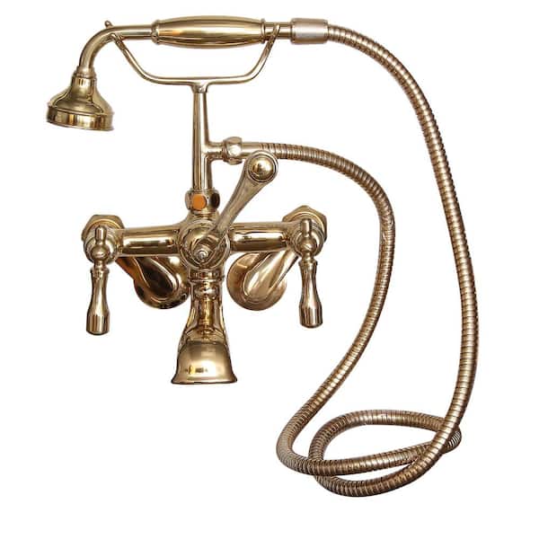 Barclay Products 3-Handle Wall Mounted Claw Foot Tub Faucet with Elephant Spout and Hand Shower in Polished Brass