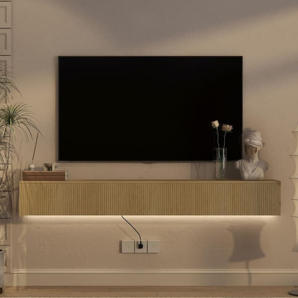 GOGEXX 69 in. W Natural Floating TV Stand for 65 in. TVs Wall