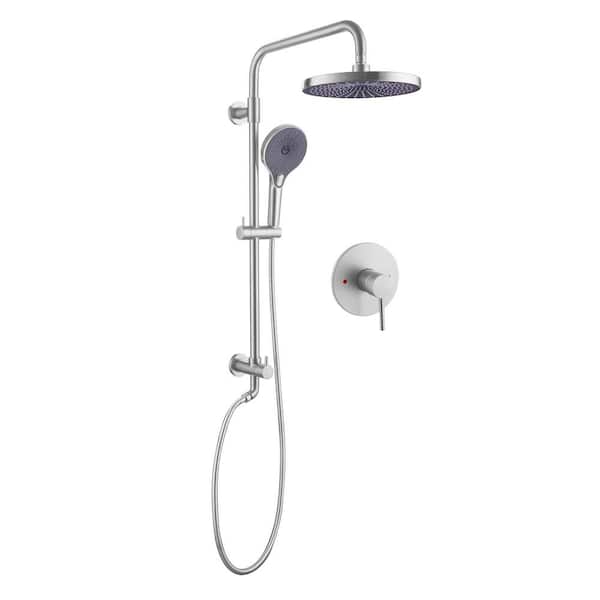 FLG Single Handle 3-Spray Shower Faucet 1.8 GPM with Pressure Balance Exposed Wall Mount Shower System in Brushed Nickel