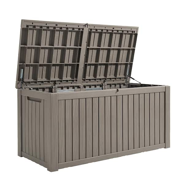 JAYDEN CREATION Adela 230 Gal. Brown Wooden Slat Outdoor Storage Deck ...