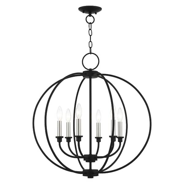 Livex Lighting Milania 6 Light Black with Brushed Nickel Accents Chandelier