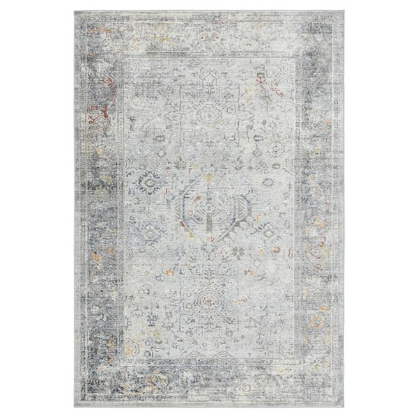 8 ft. x 11 ft. Gray Silver And Rust Medallion Area Rug