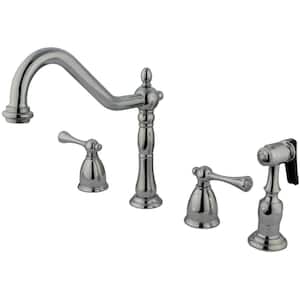 English Country 2-Handle Deck Mount Widespread Kitchen Faucets with Brass Sprayer in Polished Chrome