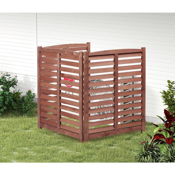 Brown 3-Panel 32 in. W x 38 in. H Outdoor Wood Air Conditioner