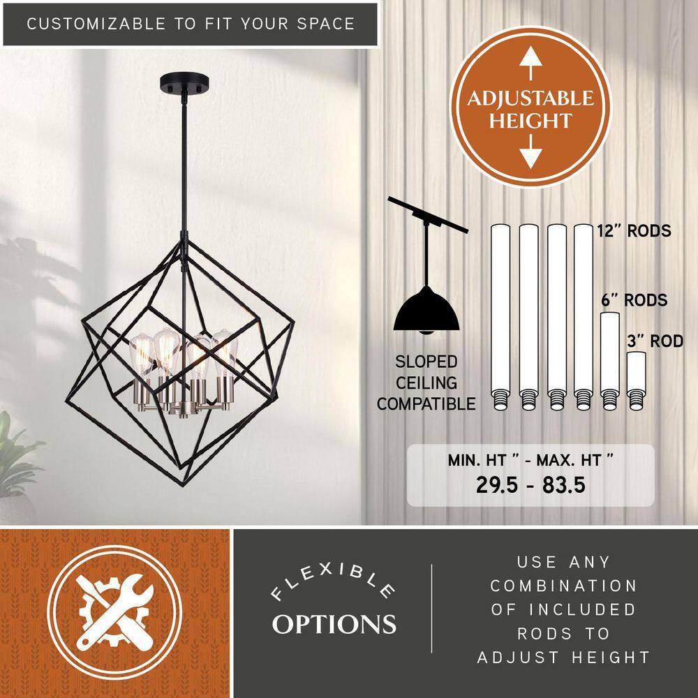 Contemporary 23.5" Satin Nickel & Black Geometric Pendant Light