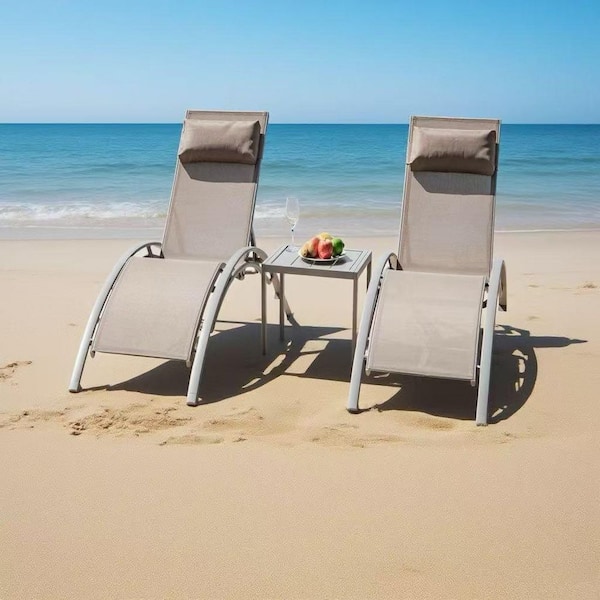 3-Piece Khaiki Metal Outdoor Bistro Bar Set with Adjustable