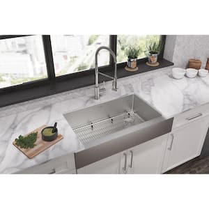 Crosstown 36in. Farmhouse/Apron-Front 1 Bowl 18 Gauge Polished Satin Stainless Steel Sink w/ Faucet