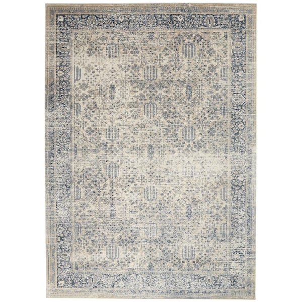 Kathy Ireland Home Malta Ivory/Blue 8 ft. x 11 ft. Traditional Area Rug