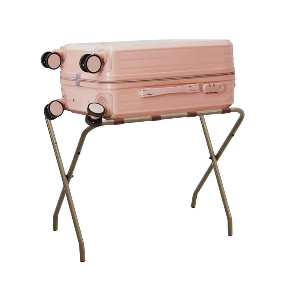Gold and Brown Metal Folding Luggage Rack