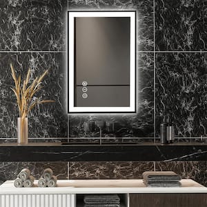 LumiCont 24 in. W x 36 in. H Medium Rectangular Black Framed Anti-Fog LED Wall Bathroom Vanity Mirror Lighted Mirror