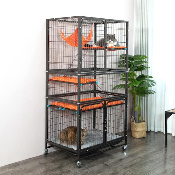 4-Tier Wire Cat Cage Pet Enclosure with Removable Wheels