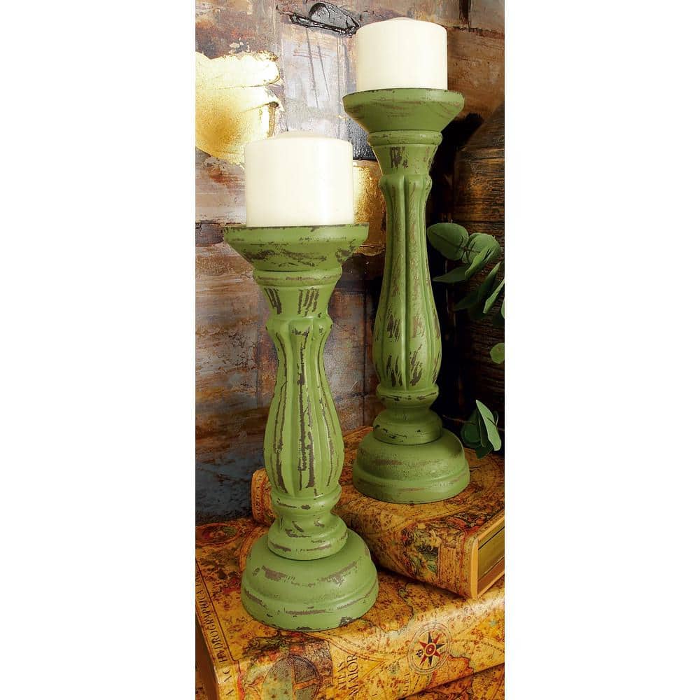 Elegant Green Wood Candle Lantern Trio 15" Height