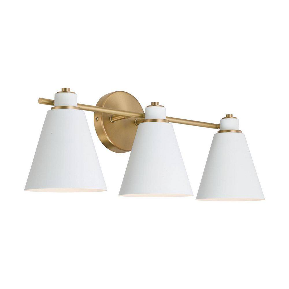 Bradley 24 in. W x 9 in. H 3-Light Aged Brass Vanity Light with White Metal Shade with White Interior price history on PriceWatchPro