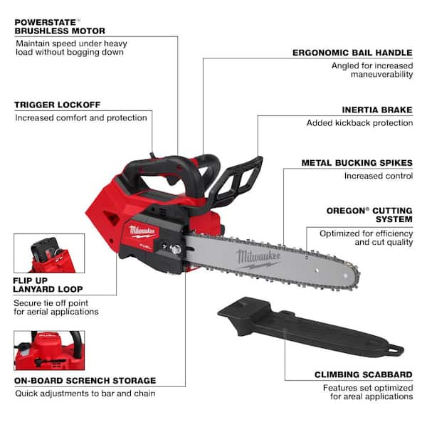 Milwaukee M18 FUEL 14 in. 18 Volt Lithium Ion Brushless Cordless Battery Top Handle Chainsaw with 8.0 Ah High Output Battery 2826 20T 48 11 1880 The Home Depot