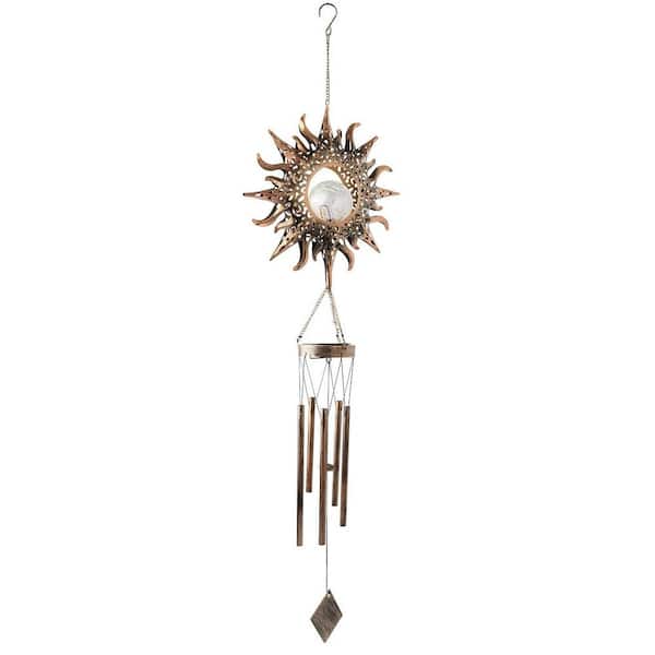 Phewnyzo Solar-Powered Retro Wind Chime with Cracked Glass Ball and Metal Tubes