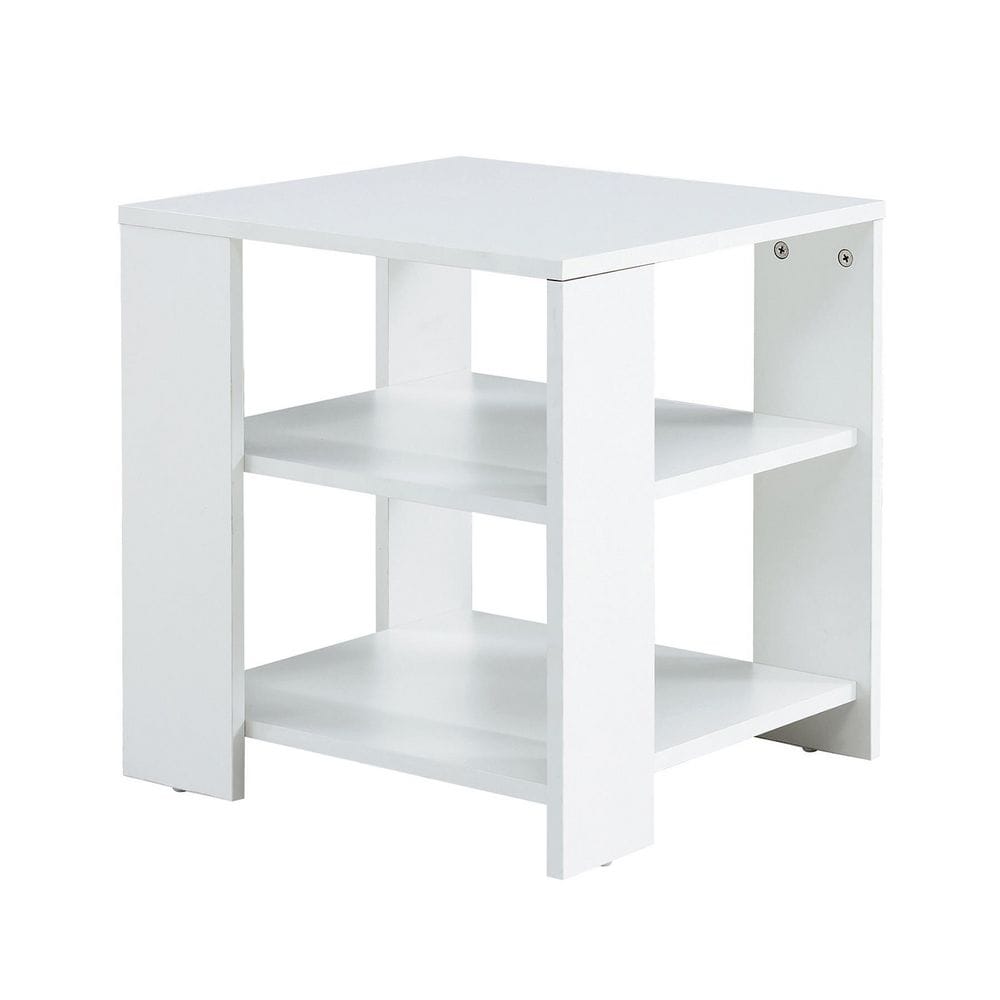 ZENODDLY Small Side Table with Drawer & 2 Shelves, 3 Tier Narrow End Table  with Storage, White End Tables for Living Room with Storage, Elegant Wood