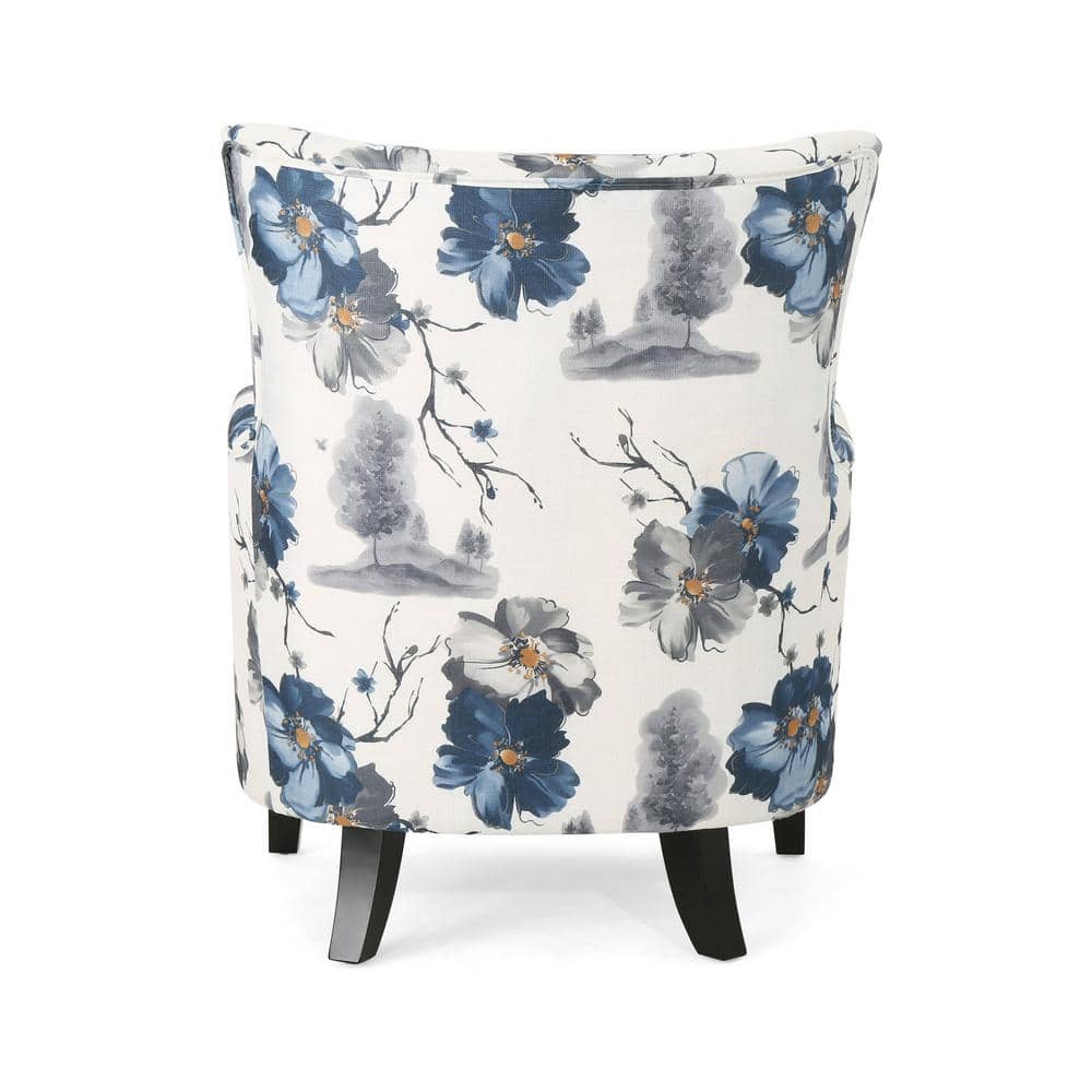 Arabella Dark Brown Floral Velvet Wood Club Accent Chair