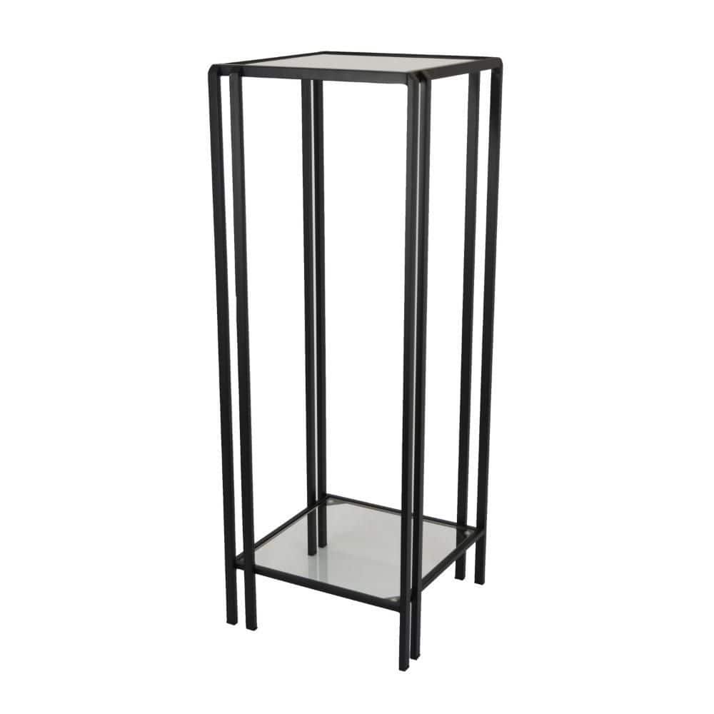 Benjara Buckley Black Metal Square with Mirrored Top Plant Stand